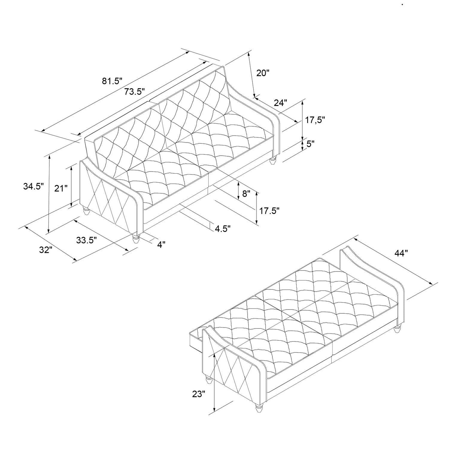 Novogratz Vintage Tufted Futon Dimensions-Better Bed Company