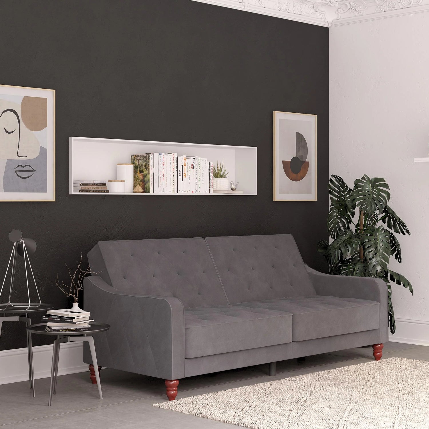 Novogratz Vintage Tufted Futon Grey Lifestyle-Better Bed Company