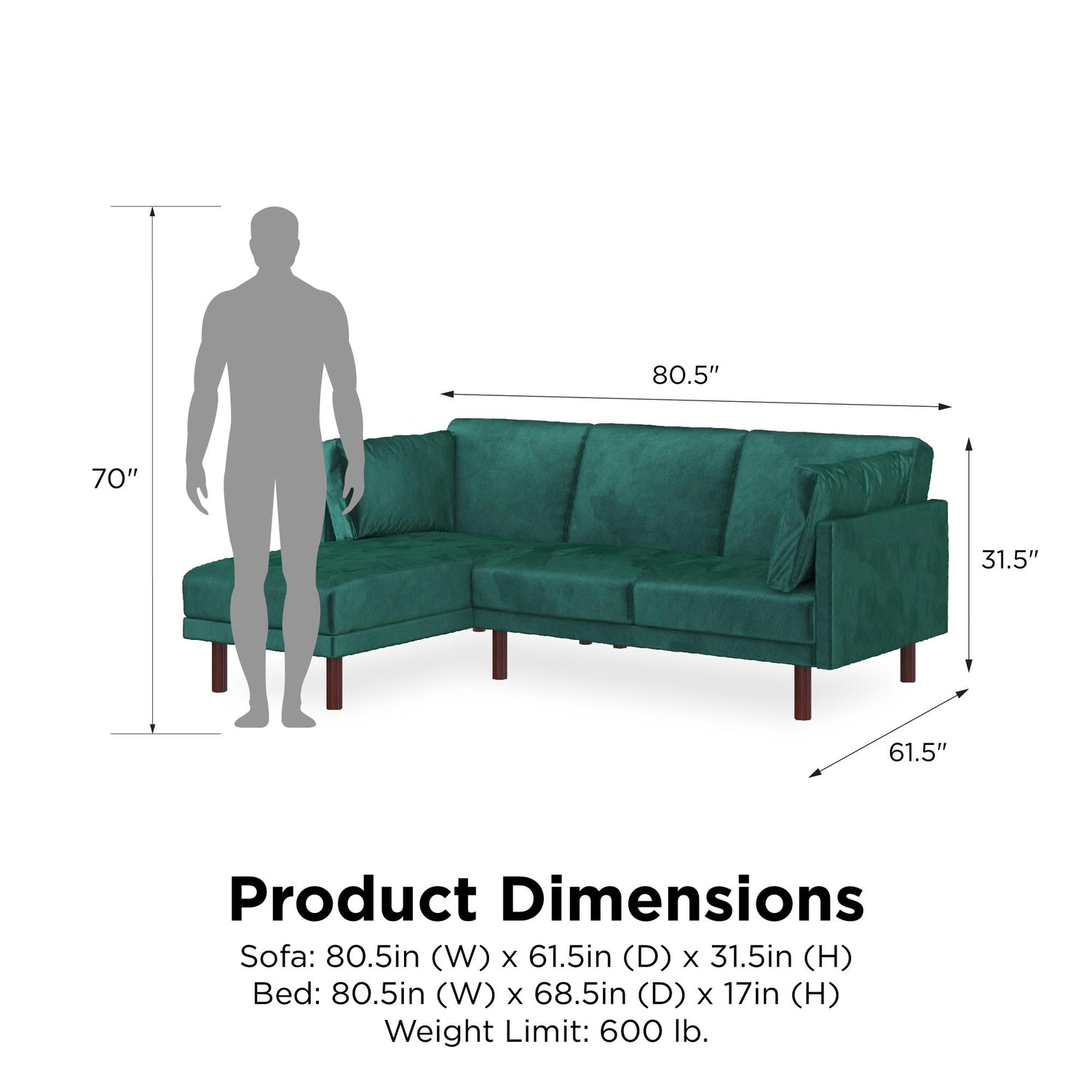 Dorel Home Clair Sprung Seat Sectional Sofa Bed Man And Dimensions-Better Bed Company