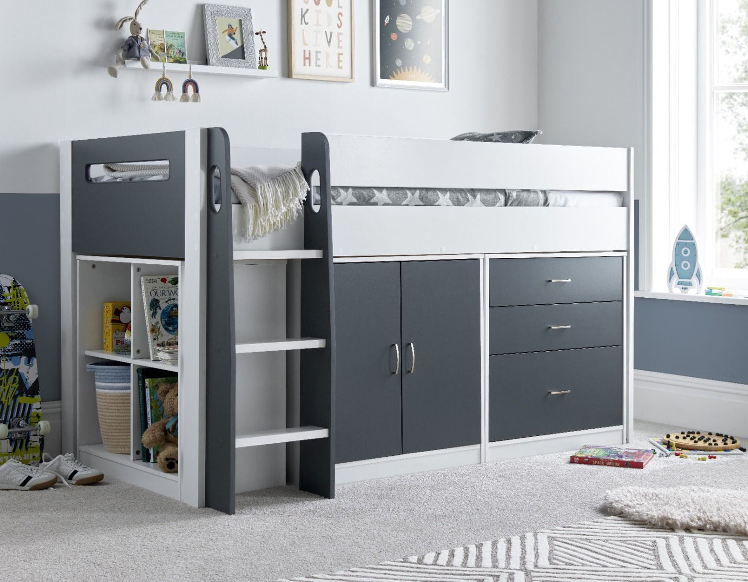 Bedmaster Lacy Midsleeper Bed Grey and White-Better Bed Company