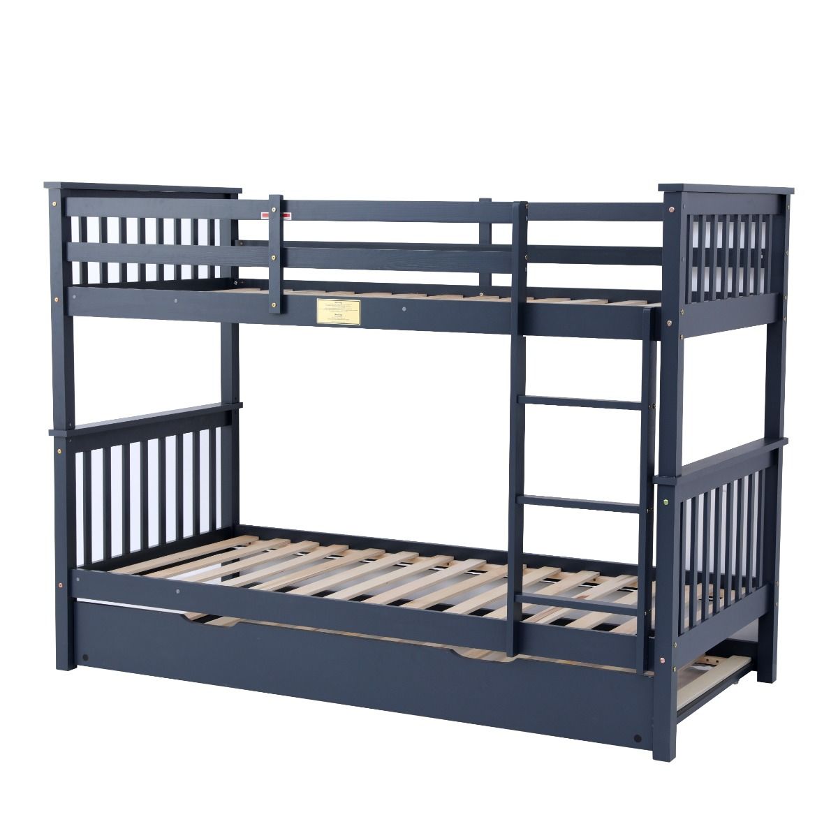 Kids Bunk Beds Zoe Wooden White & Grey Bunk With Trundle Grey With Slats On Show-Better Bed Company