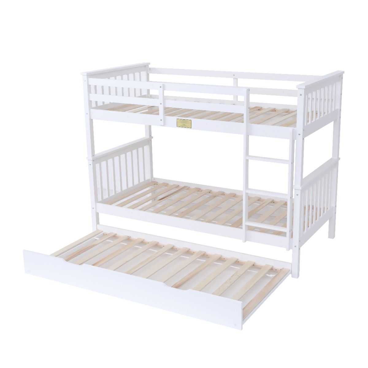 Kids Bunk Beds Zoe Wooden White & Grey Bunk With Trundle White With Slats On Show-Better Bed Company