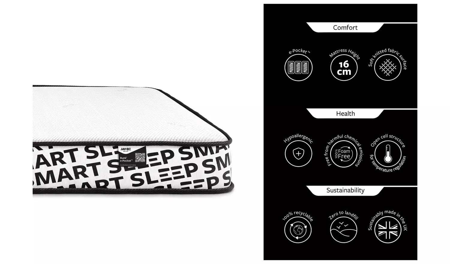 Jay-Be® Bunk e-Pocket™ Eco-Friendly Children’s Mattress Comfort Details-Better Bed Company