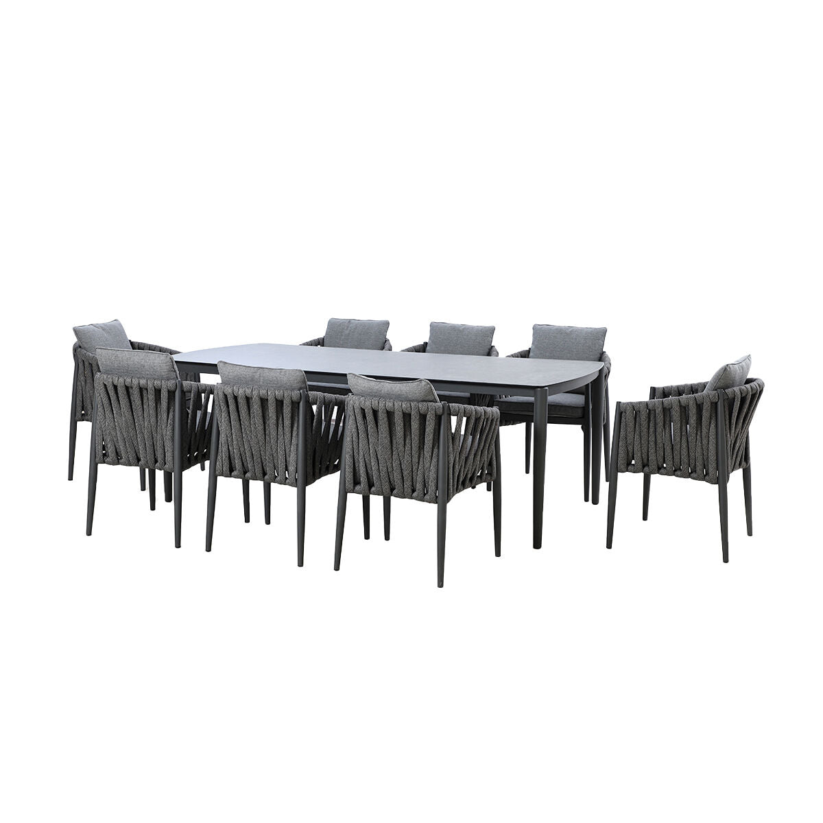 Maze Milan Rope Weave 8 Seat Rectangular Dining Set Charcoal-Better Bed Company