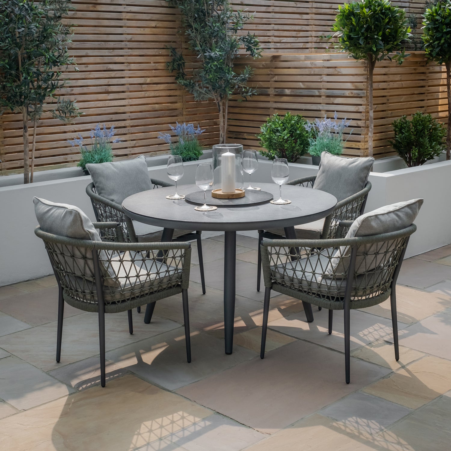 Maze Monaco Rope Weave 4 Seat Round Dining Set Charcoal-Better Bed Company