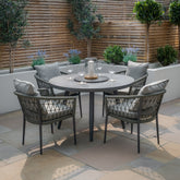 Maze Monaco Rope Weave 4 Seat Round Dining Set Charcoal-Better Bed Company