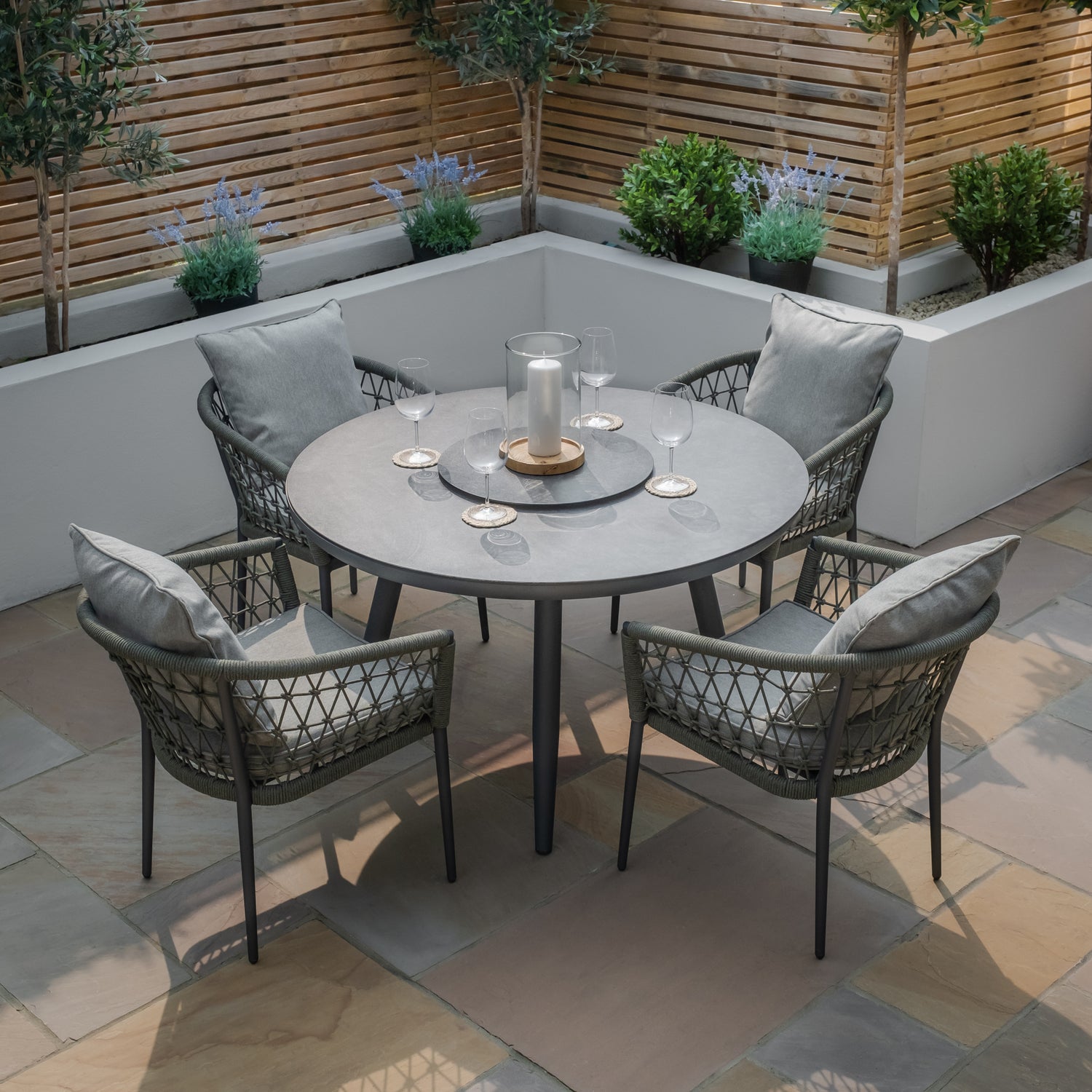 Maze Monaco Rope Weave 4 Seat Round Dining Set Charcoal-Better Bed Company