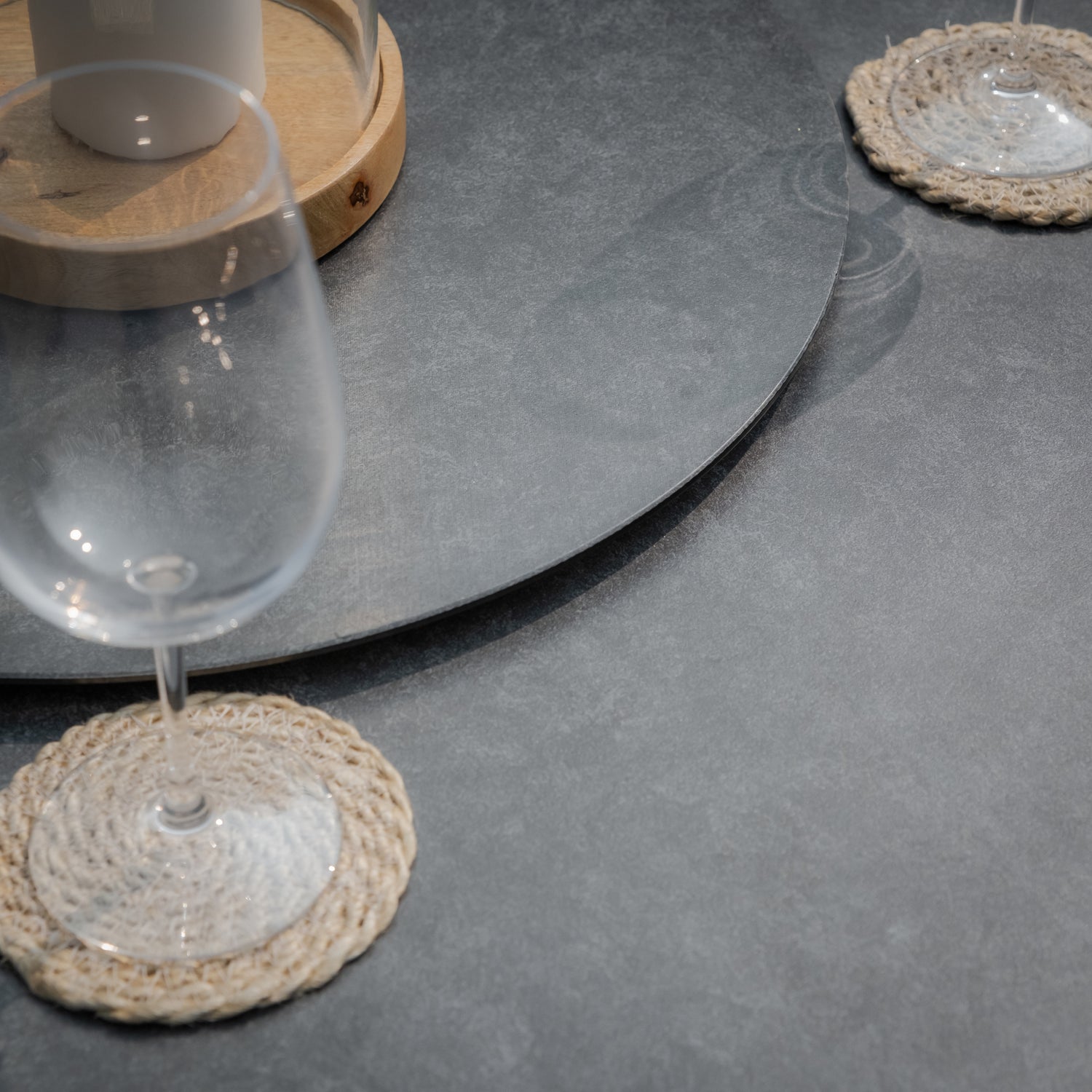 Maze Monaco Rope Weave 4 Seat Round Dining Set Charcoal Table Closeup-Better Bed Company