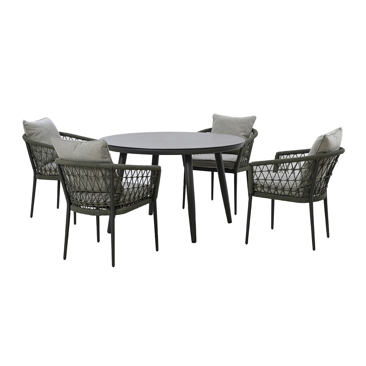 Maze Monaco Rope Weave 4 Seat Round Dining Set Charcoal-Better Bed Company