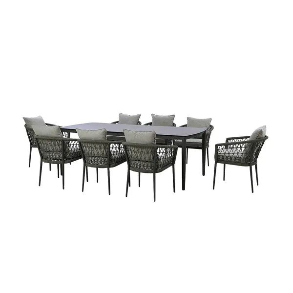 Maze Monaco Rope Weave 8 Seat Rectangular Dining Set Charcoal-Better Bed Company