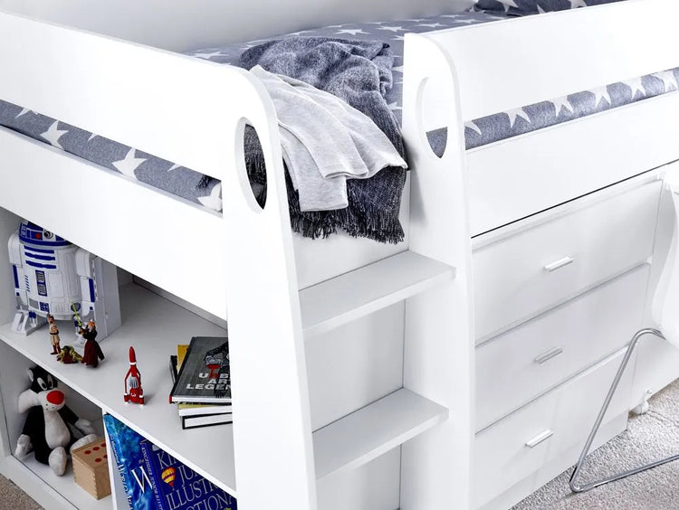 Bedmaster Ersa Midsleeper Bed Handles On White-Better Bed Company