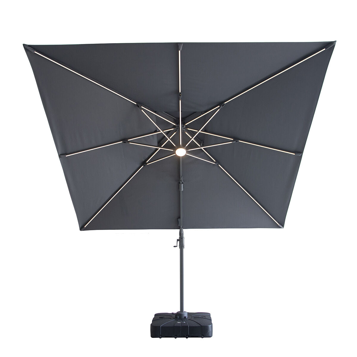 Maze Apollo Solar LED 3m x 3m Square Rotating Cantilever Parasol Charcoal Grey-Better Bed Company
