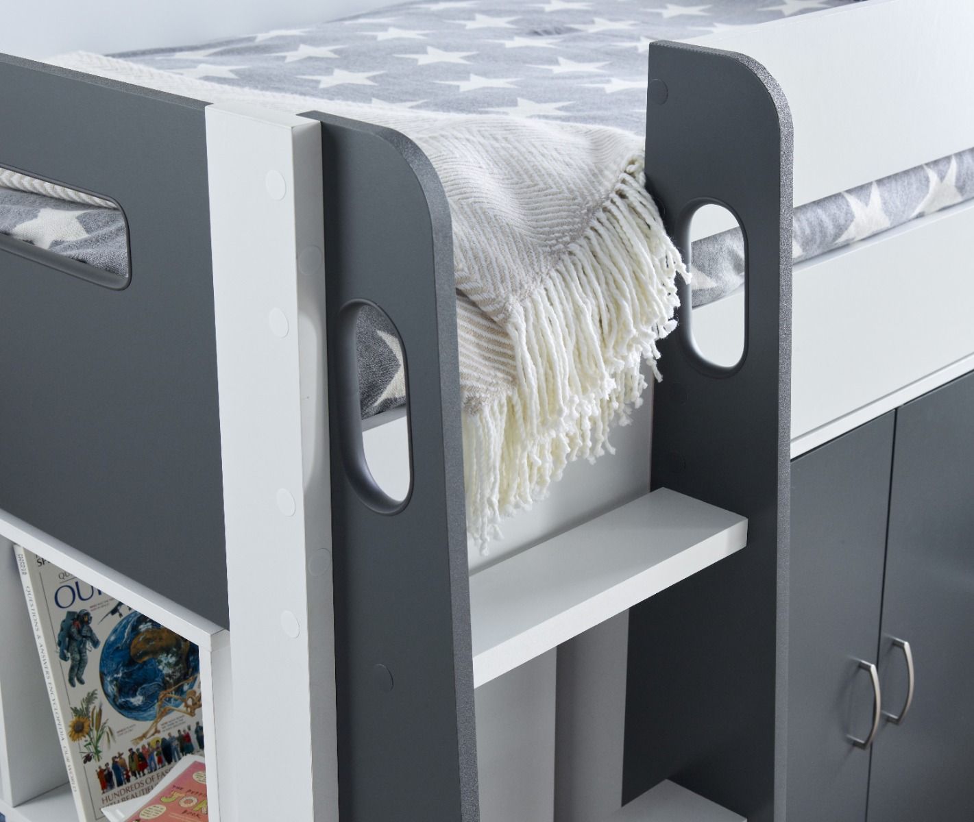 Bedmaster Lacy Midsleeper Bed Grey and White Handles On Ladder-Better Bed Company
