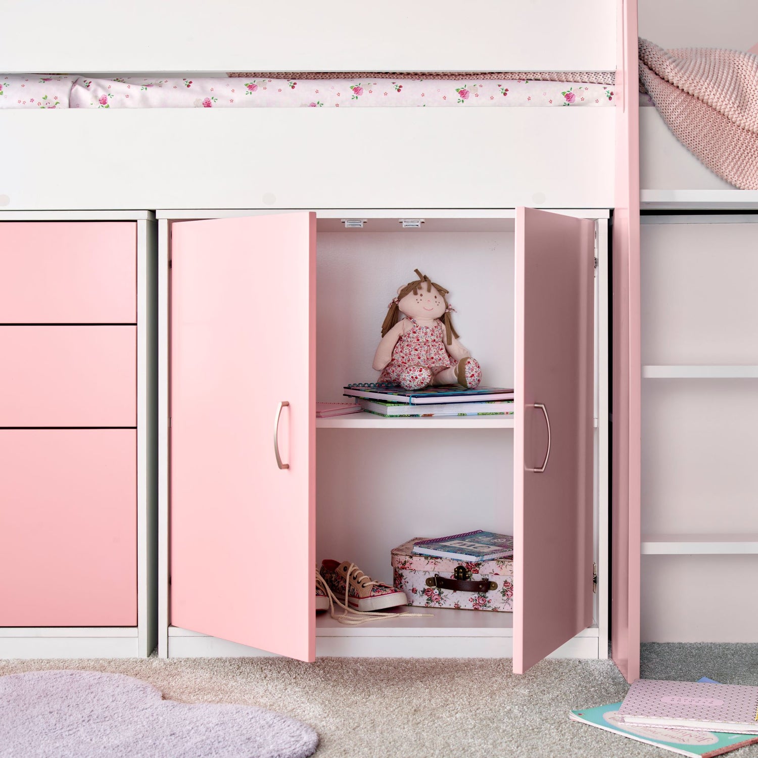 Bedmaster Lacy Midsleeper Bed Pink Inside Cupboard-Better Bed Company