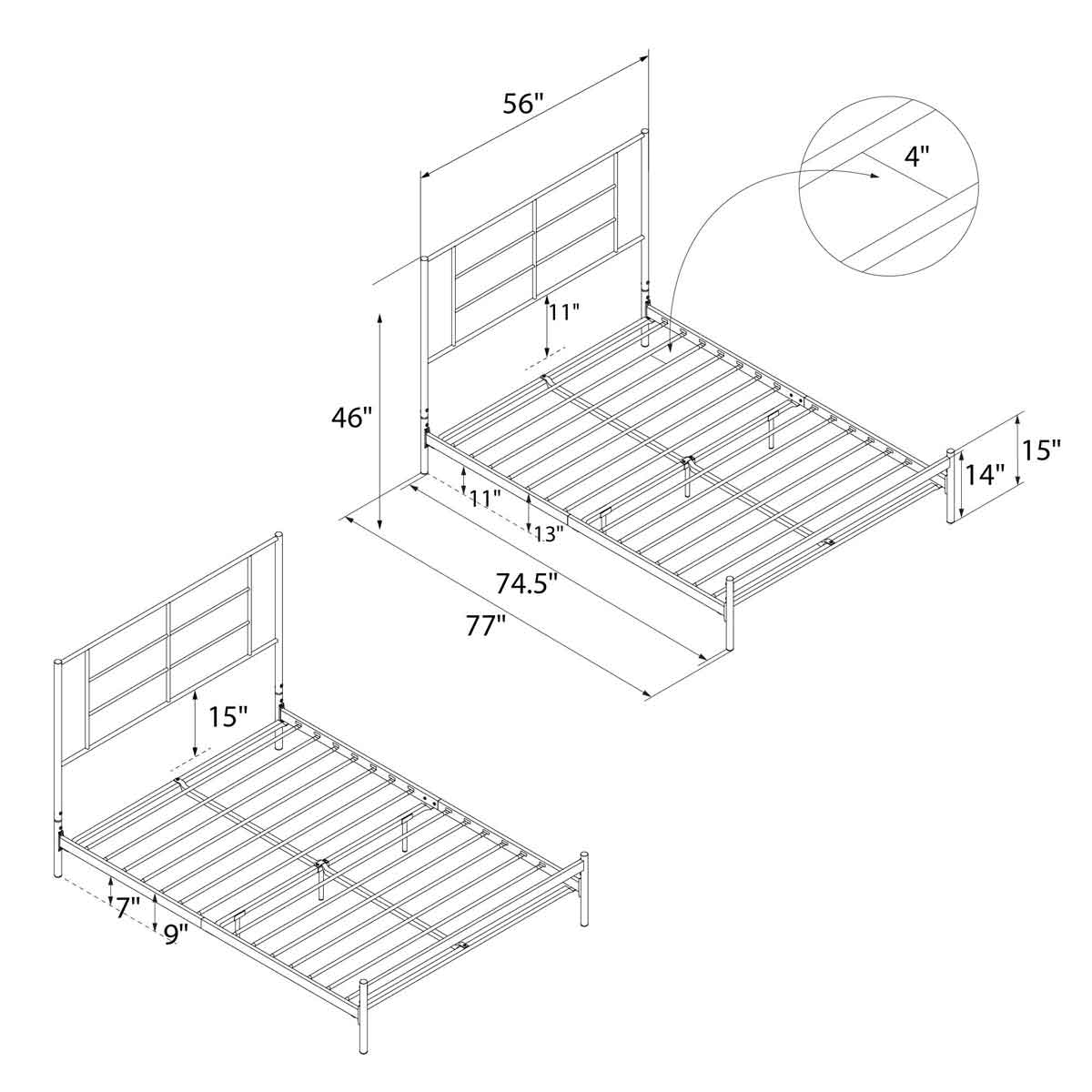 Dorel Jensen Metal Bed Double-Better Bed Company
