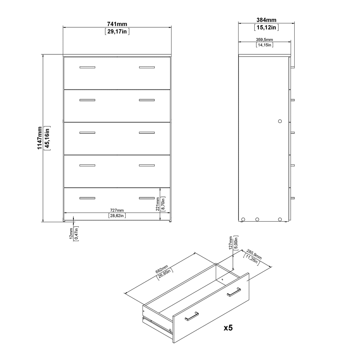 Furniture To Go Space Chest of 5 Drawers Dimensions-Better Bed Company