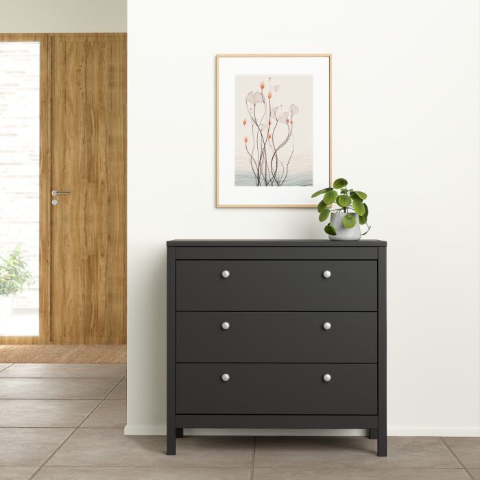 Furniture To Go Madrid Chest 3 Drawers Black-Better Bed Company