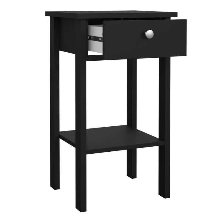 Furniture To Go Madrid Bedside Table with 1 Drawer Black Drawer Open-Better Bed Company