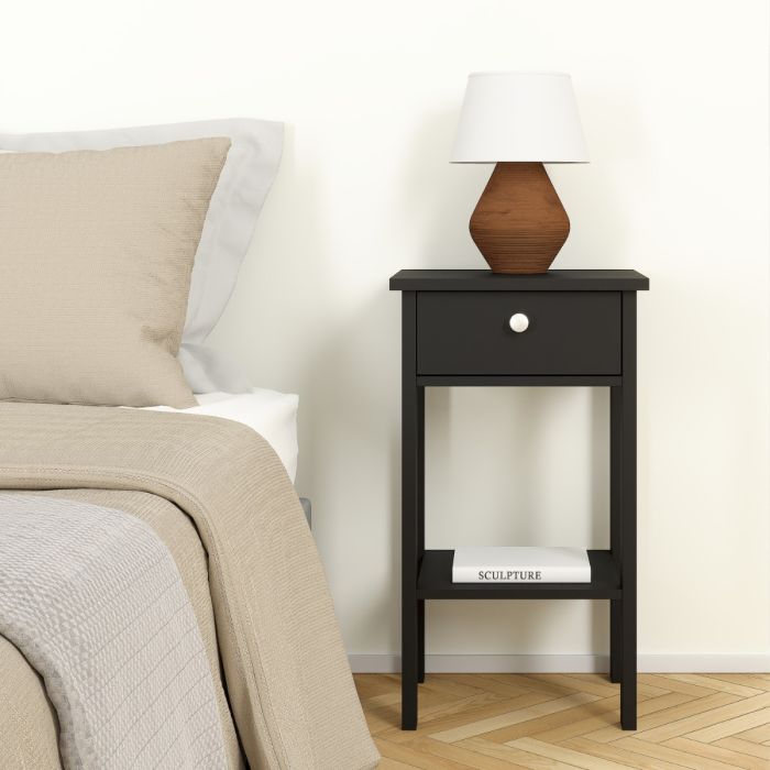 Furniture To Go Madrid Bedside Table with 1 Drawer Black-Better Bed Company