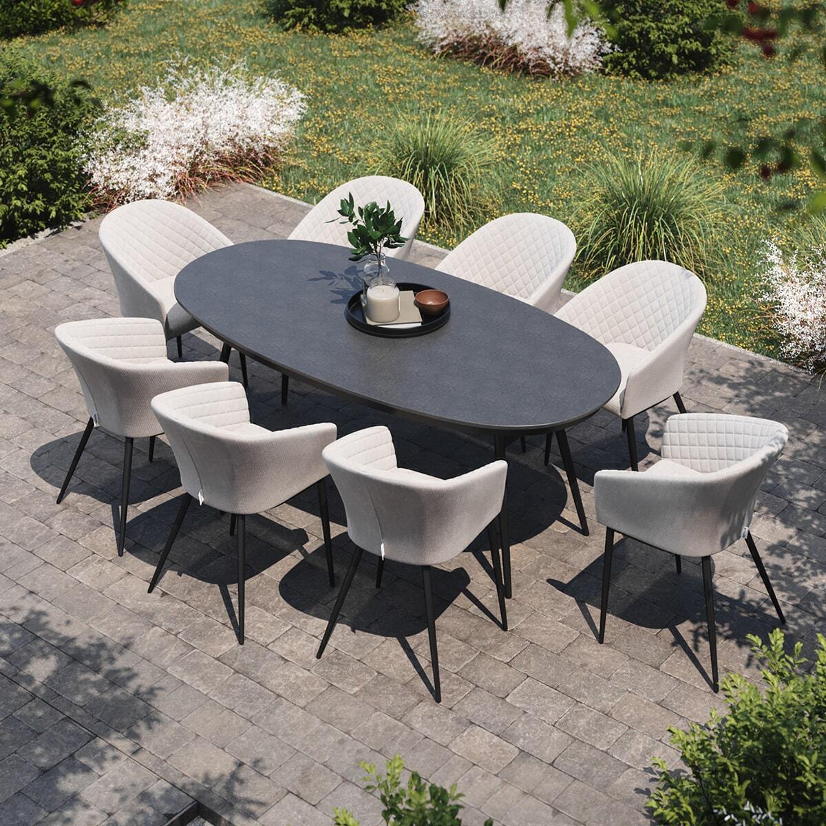 Maze Ambition 8 Seat Oval Dining Set Oatmeal Birdseye-Better Bed Company