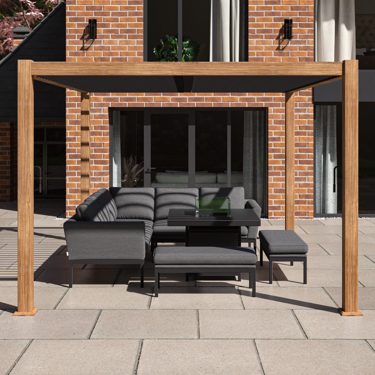 Maze Como Pergola Aluminium Rectangular 30x40 / Wood Effect Frame From Front-Better Bed Company