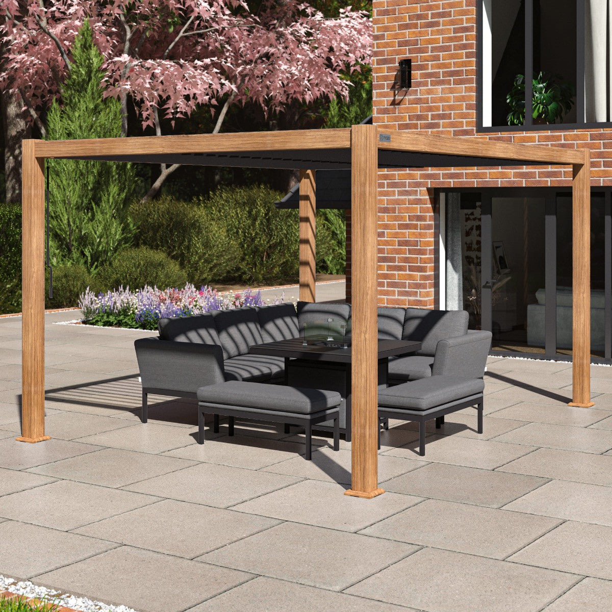 Maze Como Pergola Aluminium Rectangular 30x40 / Wood Effect Frame-Better Bed Company