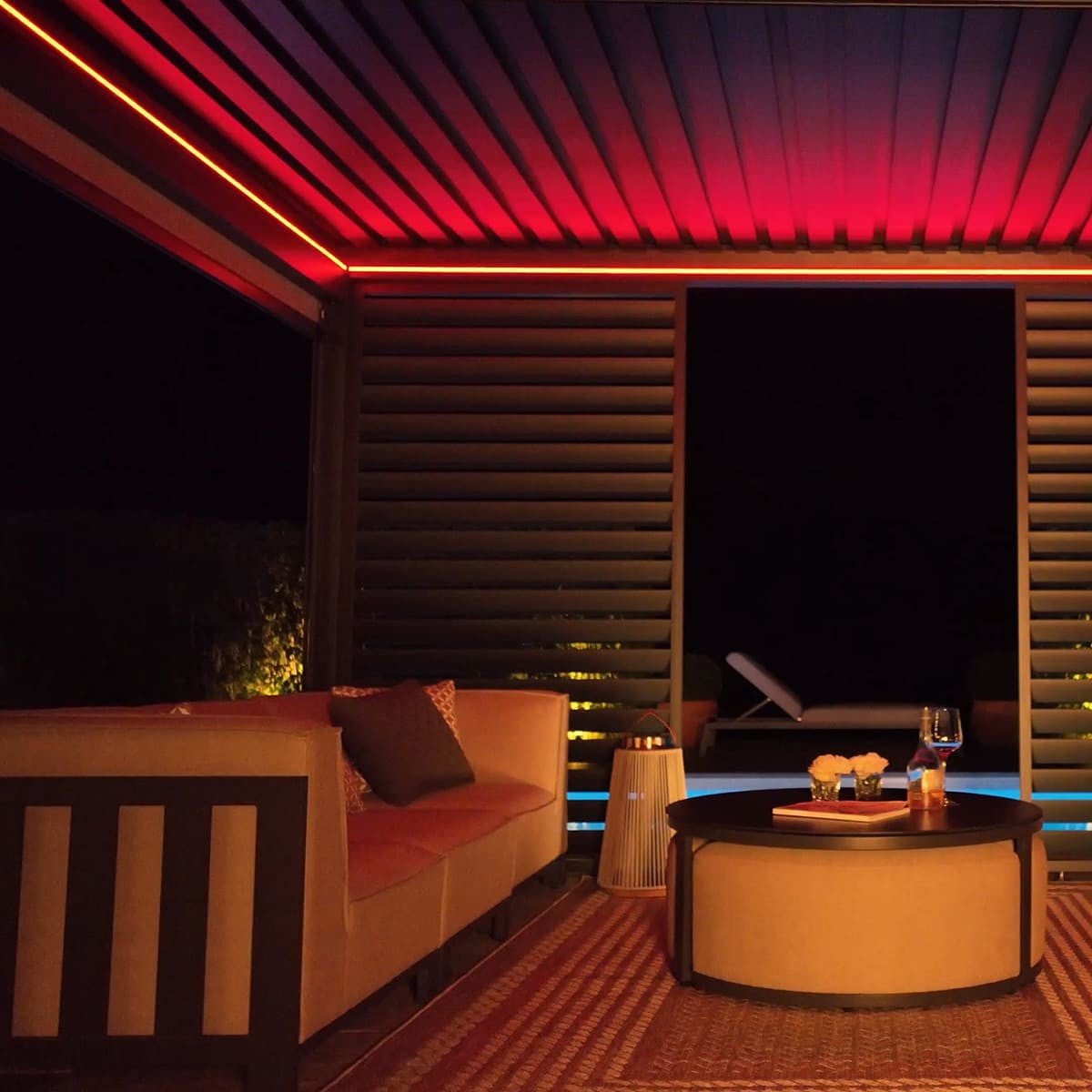 Maze Eden Pergola Aluminium Rectangular 3Mx4M Red Lights On-Better Bed Company