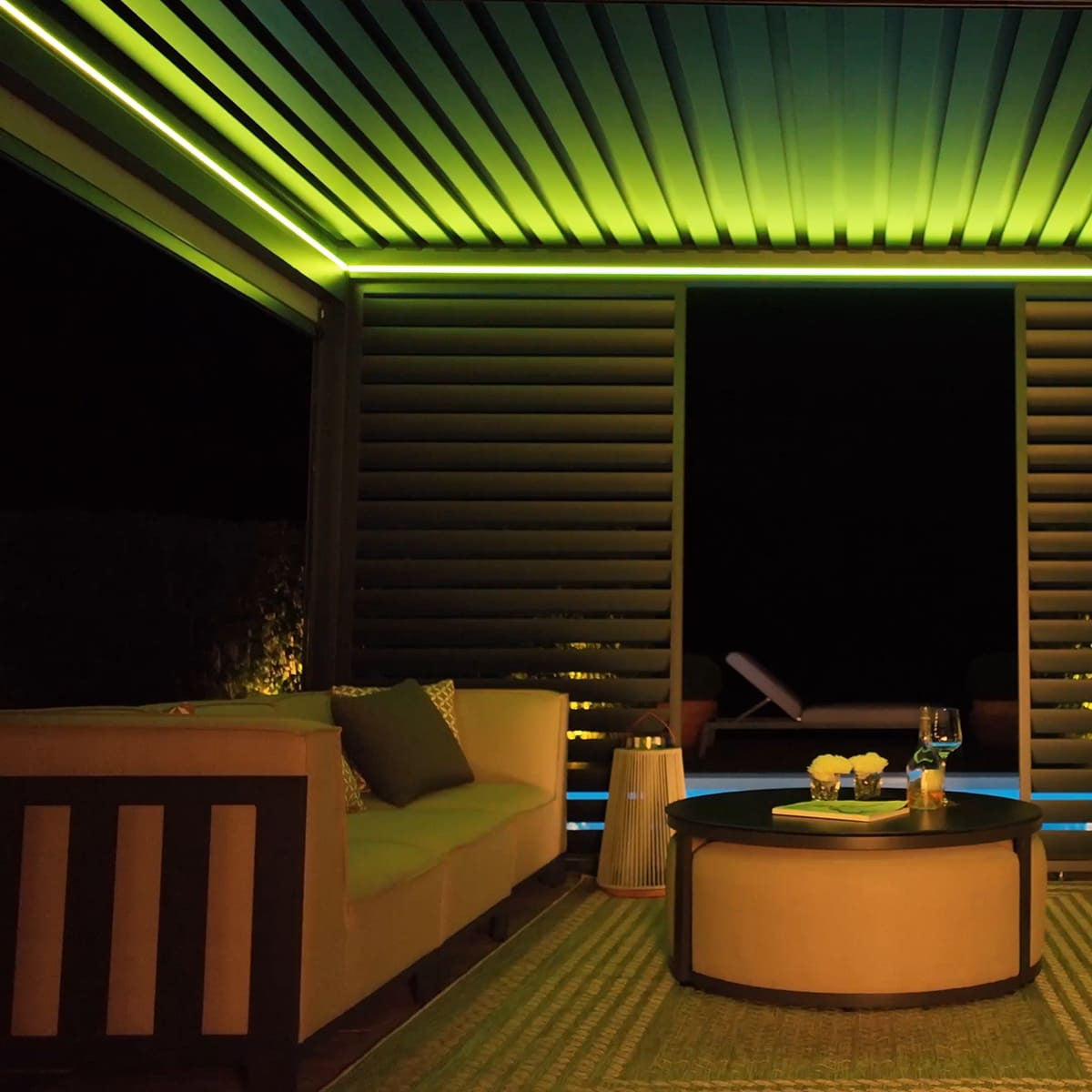 Maze Eden Pergola Aluminium Rectangular 3Mx4M Gren Lights On-Better Bed Company