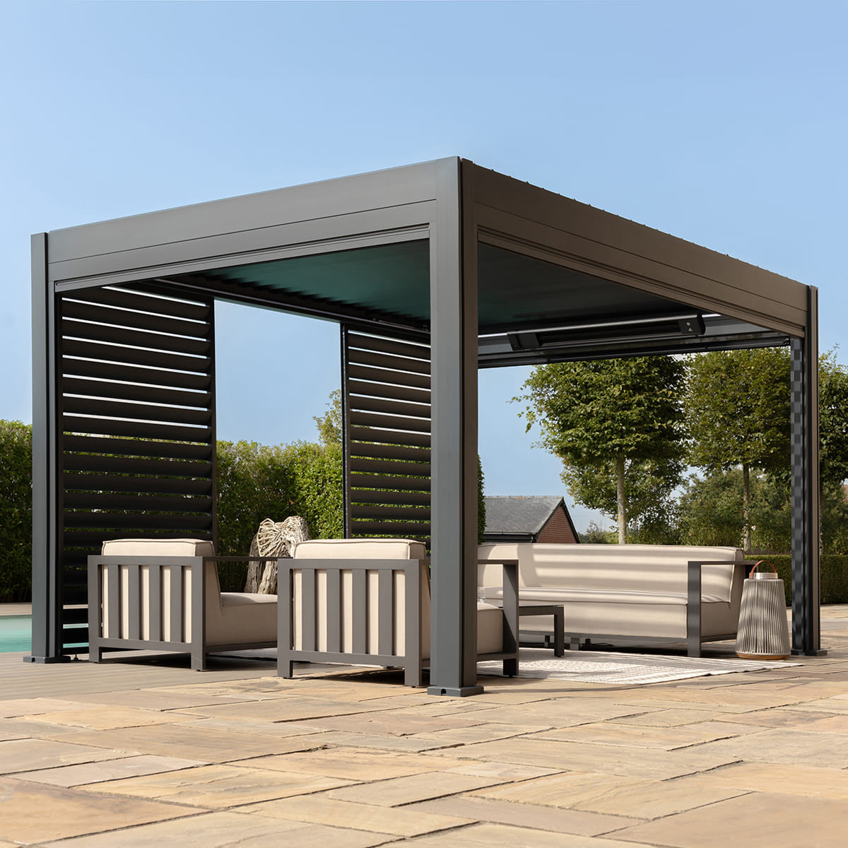 Maze Eden Pergola Aluminium Rectangular 30x40 / Louvre Wall 4m / 3x Blinds-Better Bed Company