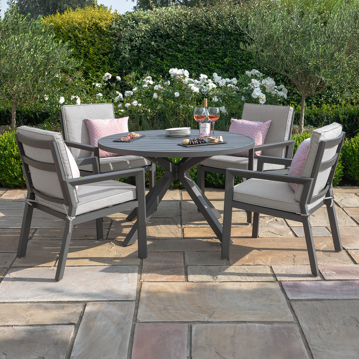 New York 4 Seat Round Dining Set Dove Grey From Side-Better Bed Company