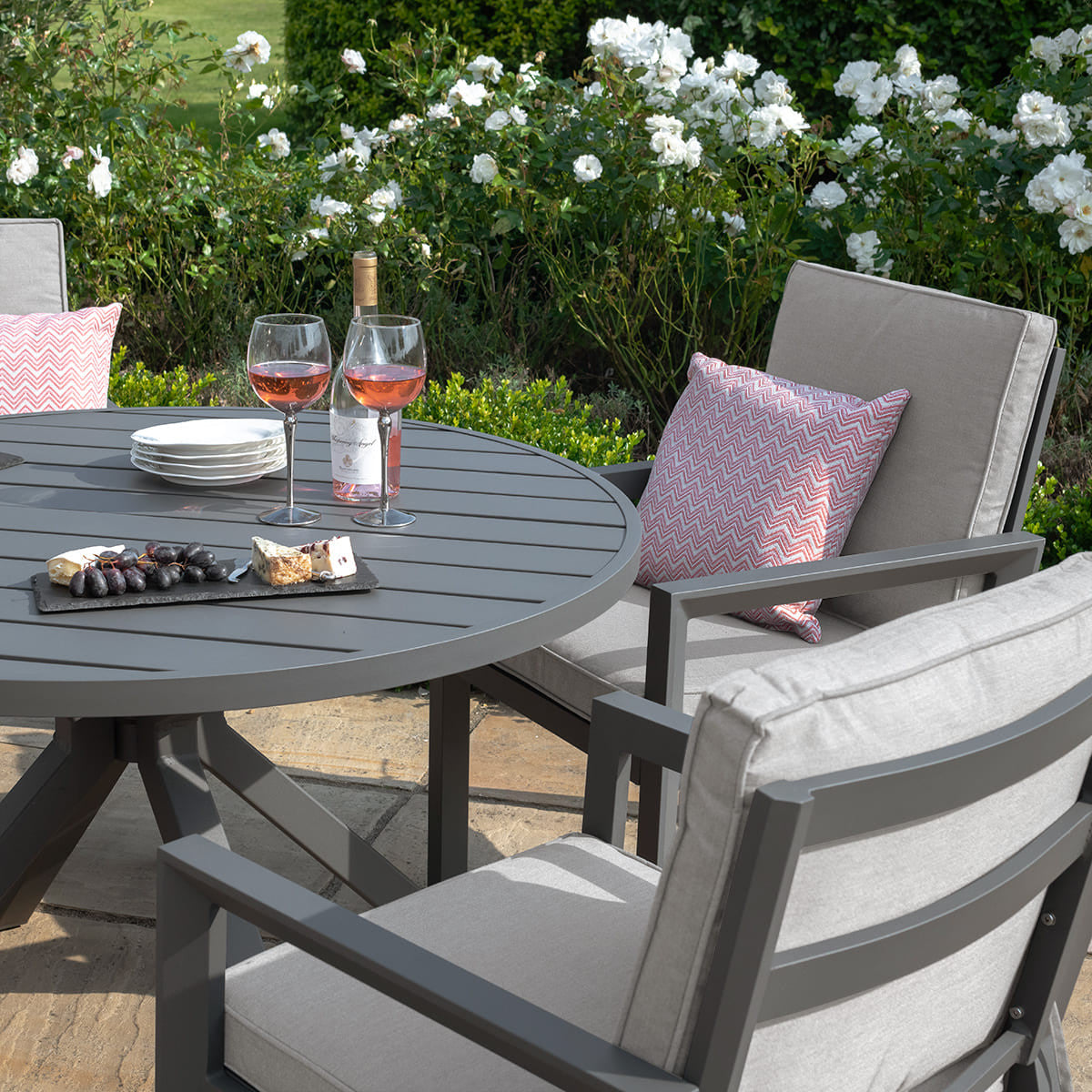 New York 4 Seat Round Dining Set Dove Grey Close Up-Better Bed Company