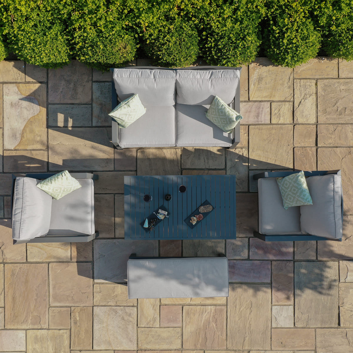 Maze New York 2 Seat Sofa Set With Rising Table Dove Grey Birdseye-Better Bed Company