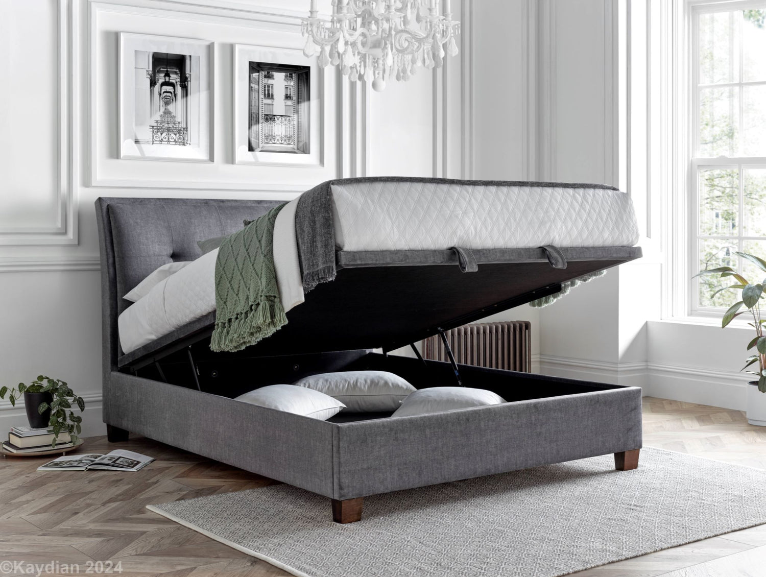 Kaydian Accent Vogue Grey Ottoman Bed Frame Open-Better Bed Company