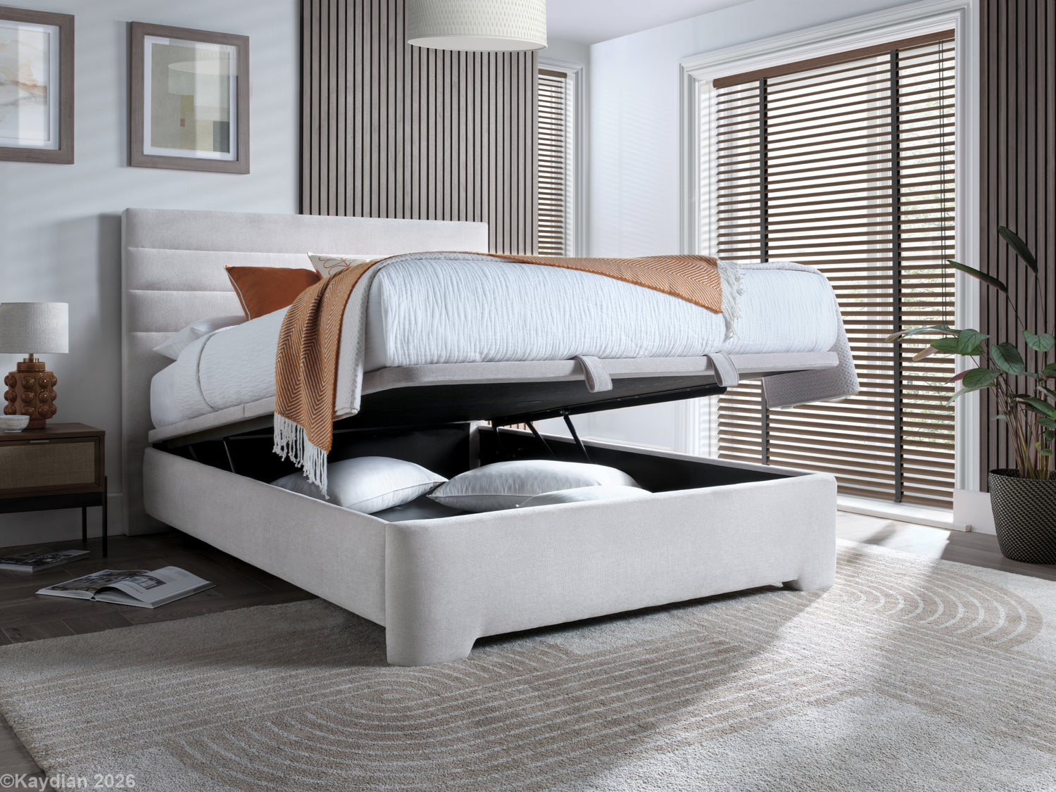 Kaydian Appleby Maskat Clay Ottoman Bed Side Open-Better Bed Company