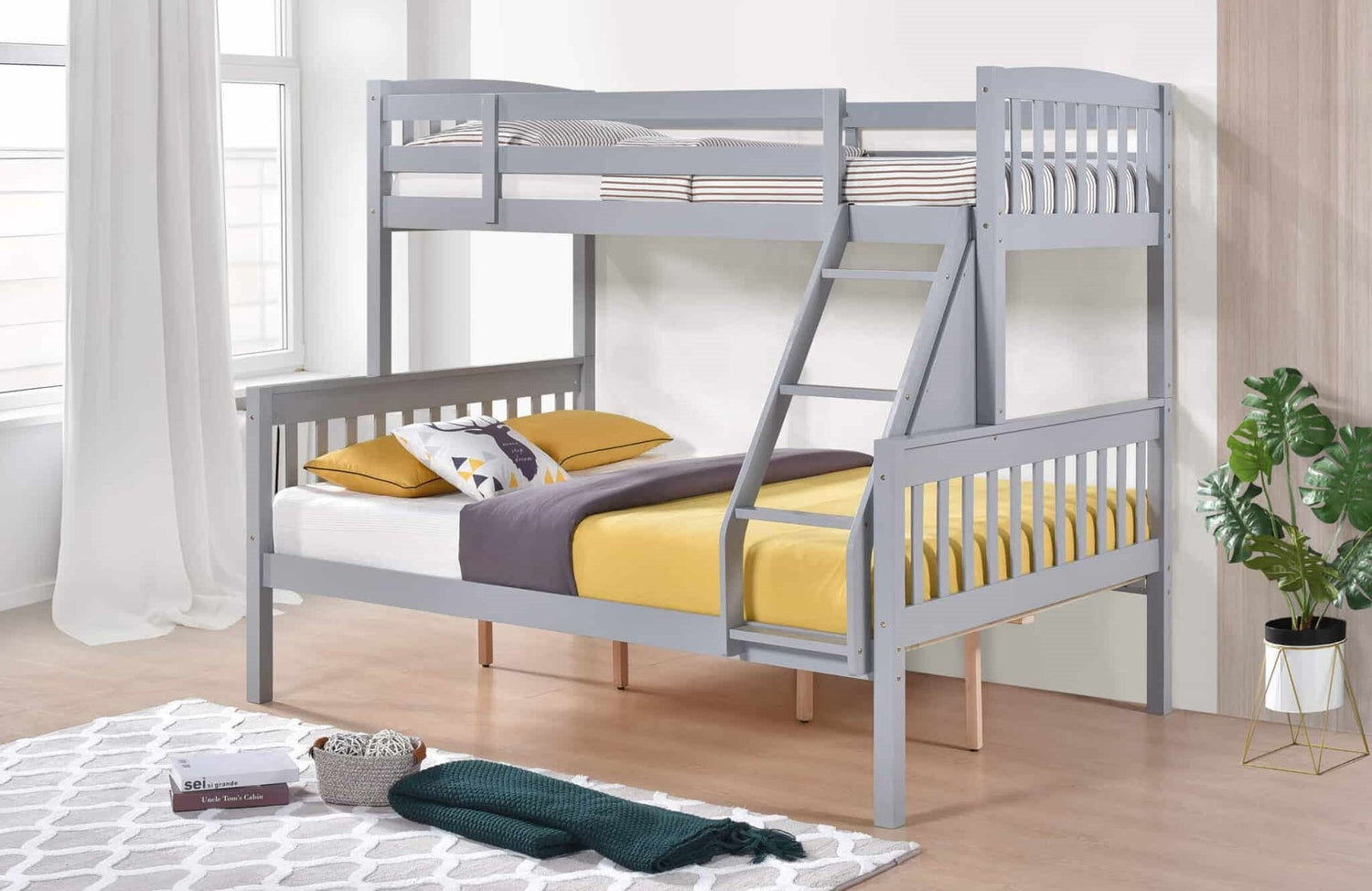 Heartlands Ashbrook Solid Wood Triple Bunk Bed Grey-Better Bed Company
