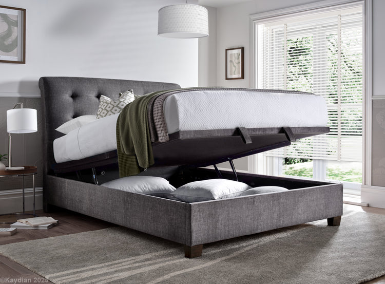 Kaydian Ashbrooke Vogue Grey Ottoman Bed-Side Part Open-Better Bed Company