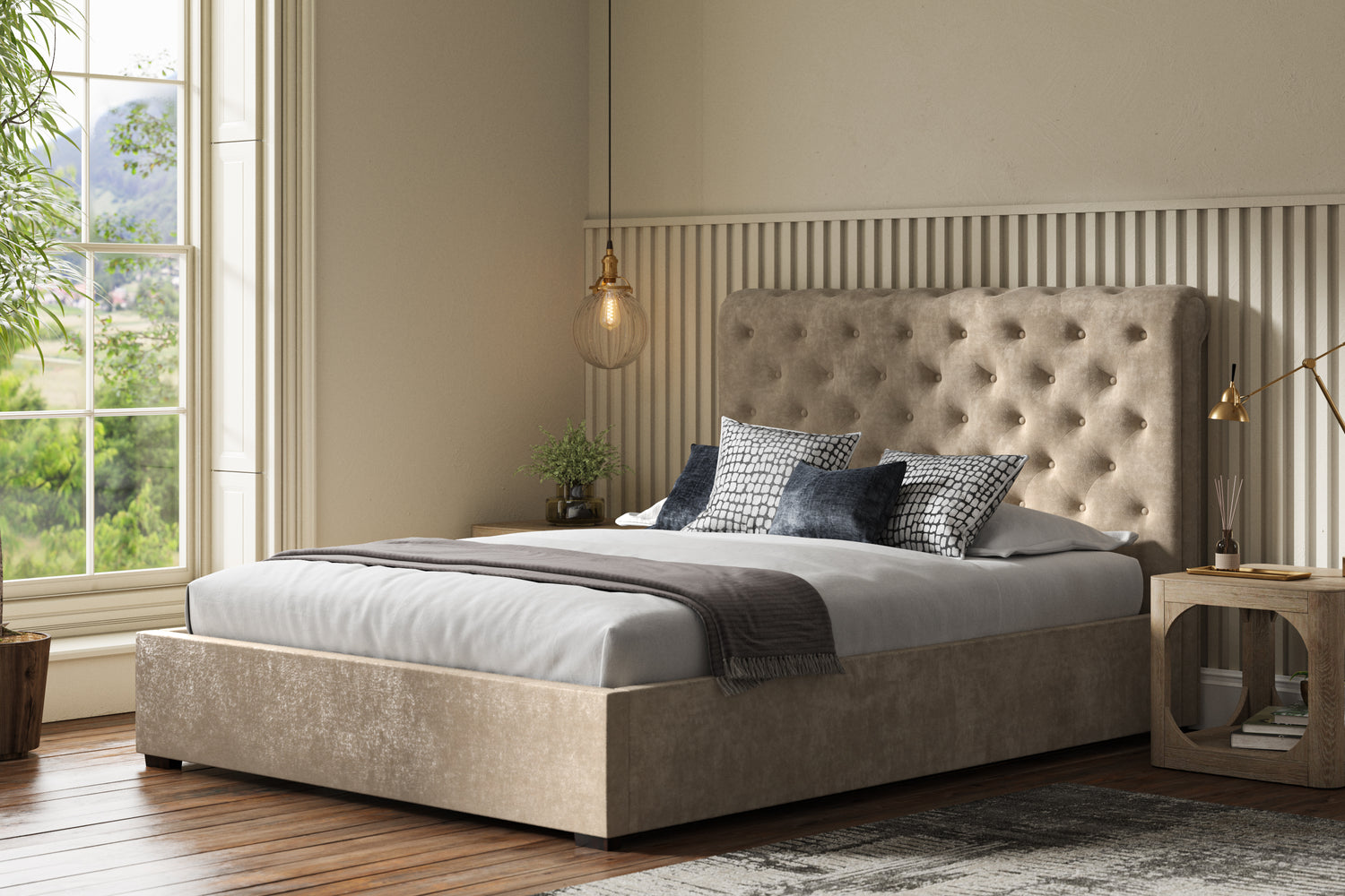 Emporia Beds Balmoral Scroll Ottoman Bed Stone-Better Bed Company