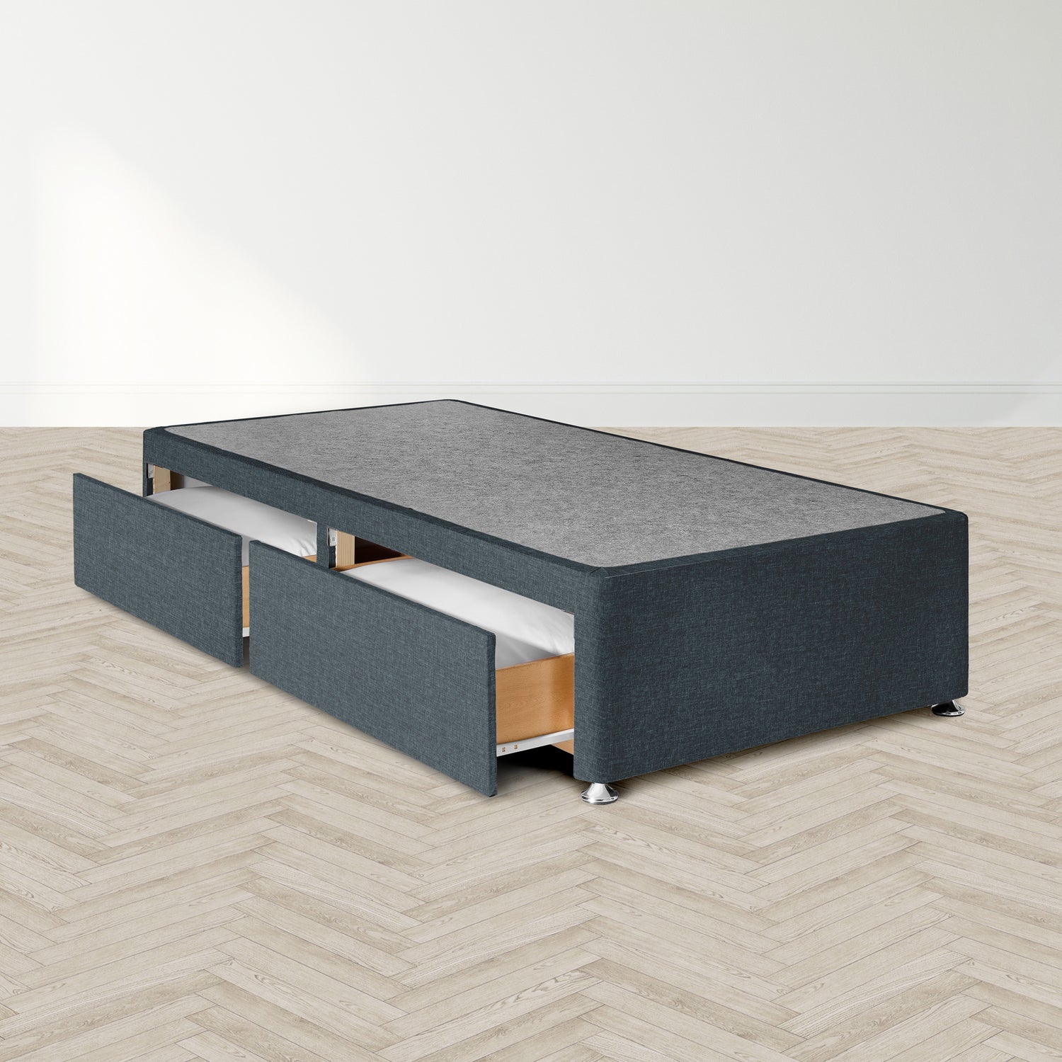 Airsprung Beds Blyth Divan Bed Base-3ft Base Denim 2 Drawers-Better Bed Company