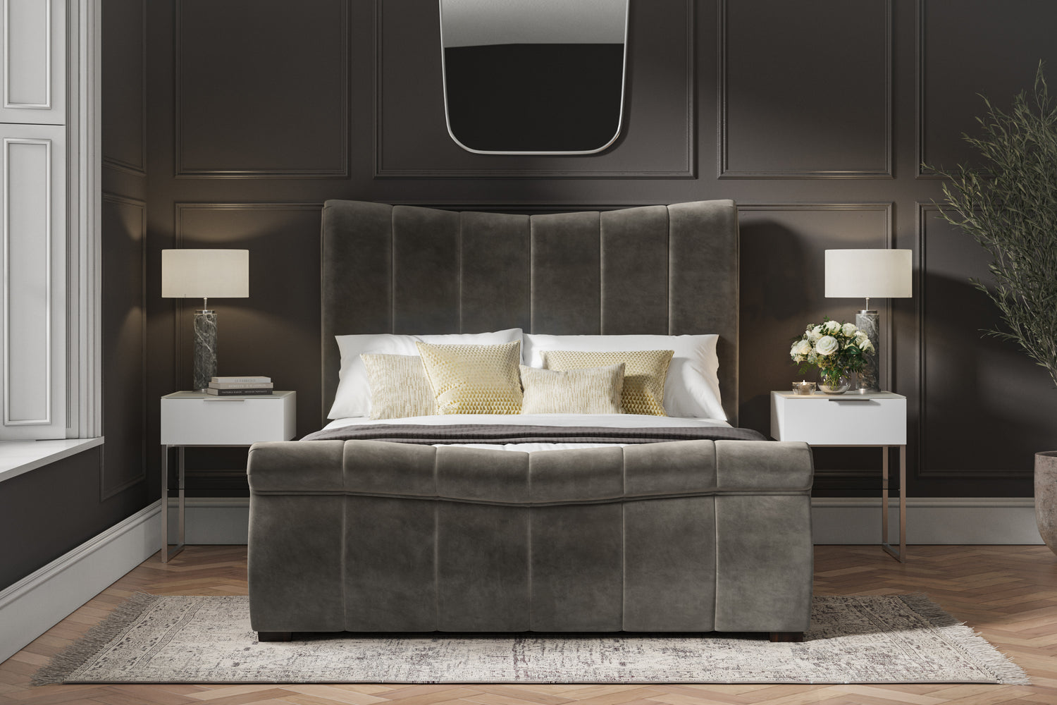 Emporia Beds Bosworth Ottoman Bed Mid Grey Velvet From Front-Better Bed Company