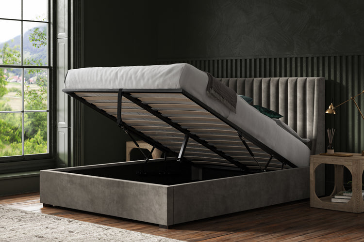 Northamptonshire Ottoman bed Mid Grey Open-Better Bed Company