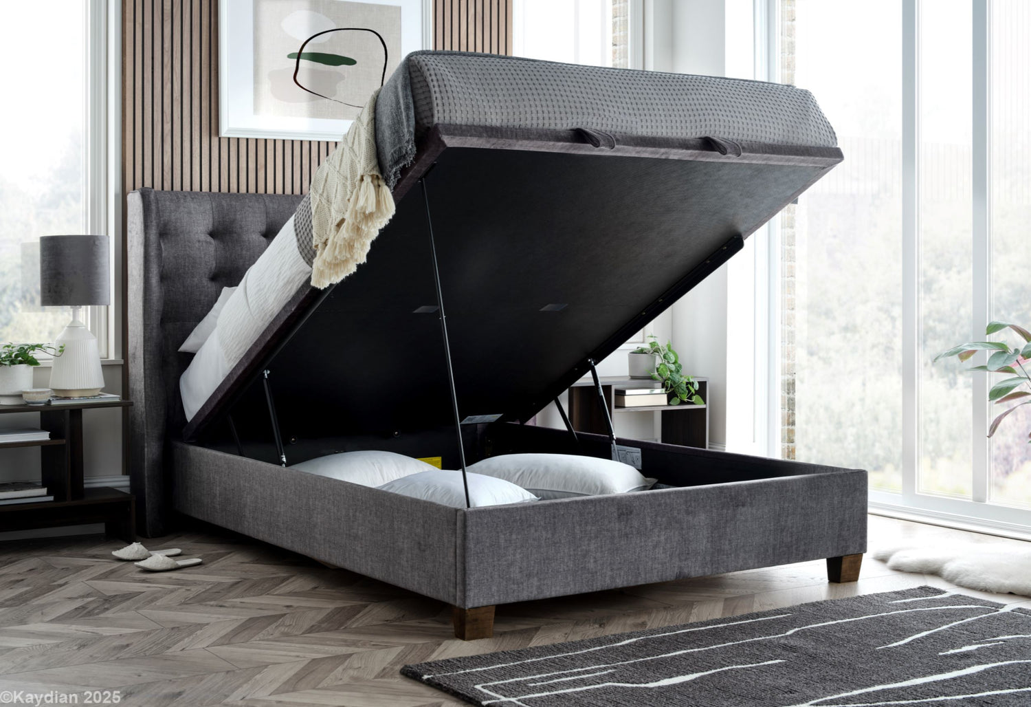 Kaydian Brunton Vogue Grey Ottoman Bed-Better Bed Company