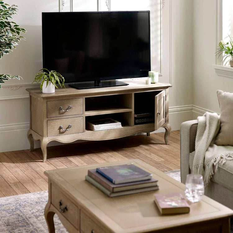 Julian Bowen Camille French Style TV Unit Door Open-Better Bed Company