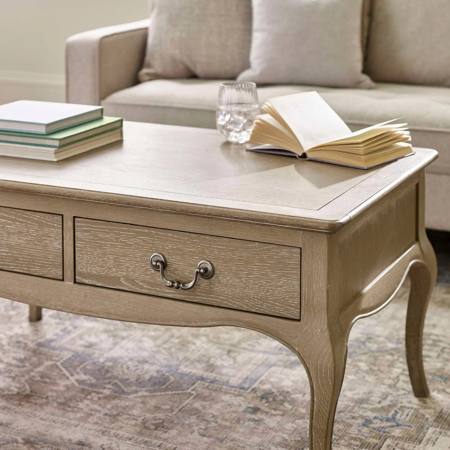 Julian Bowen Camille French Style Rectangular Coffee Table Handle Close Up-Better Bed Company