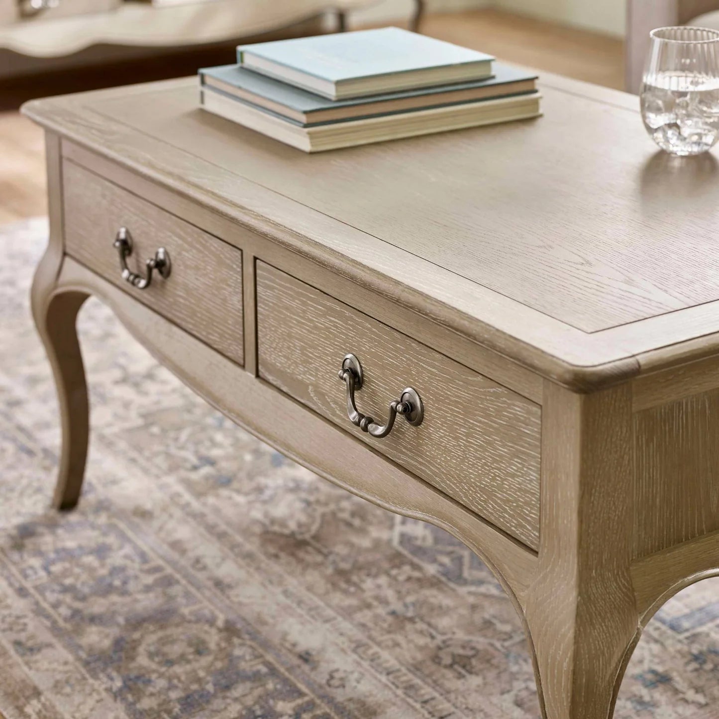 Julian Bowen Camille French Style Rectangular Coffee Table Side Close Up-Better Bed Company