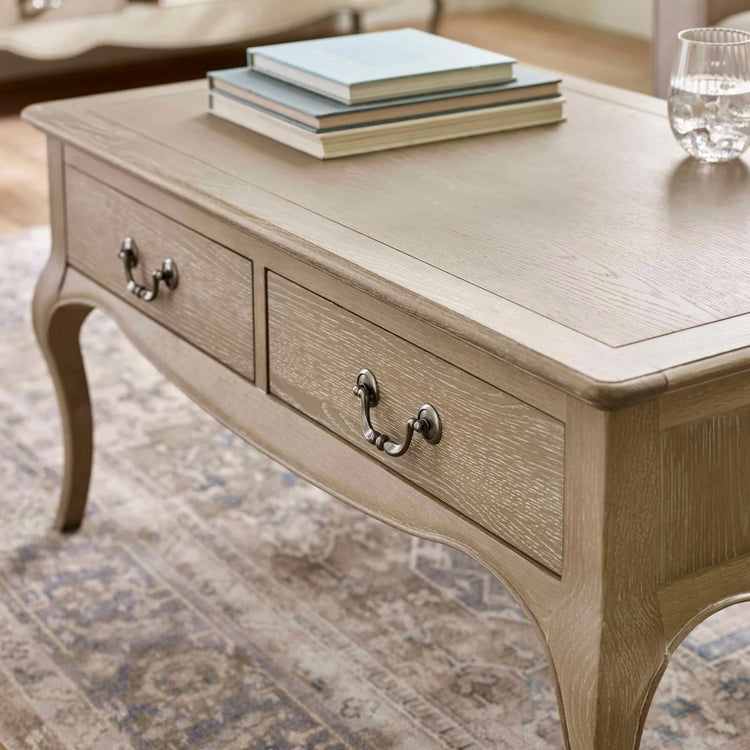 Julian Bowen Camille French Style Rectangular Coffee Table Side Close Up-Better Bed Company