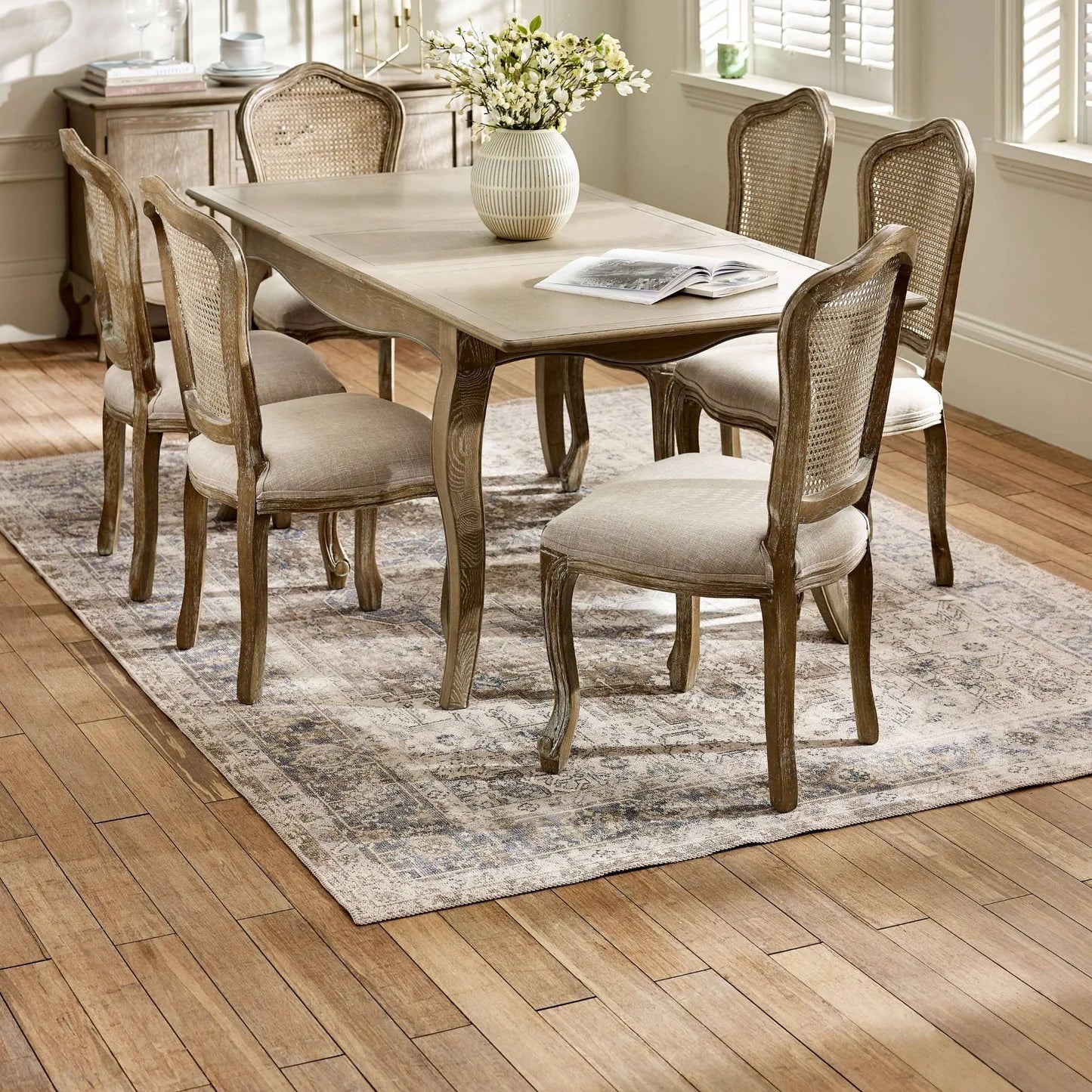 Julian Bowen Camille French Style Rectangular 4-6 Seater Extending Dining Table Full Set-Better Bed Company