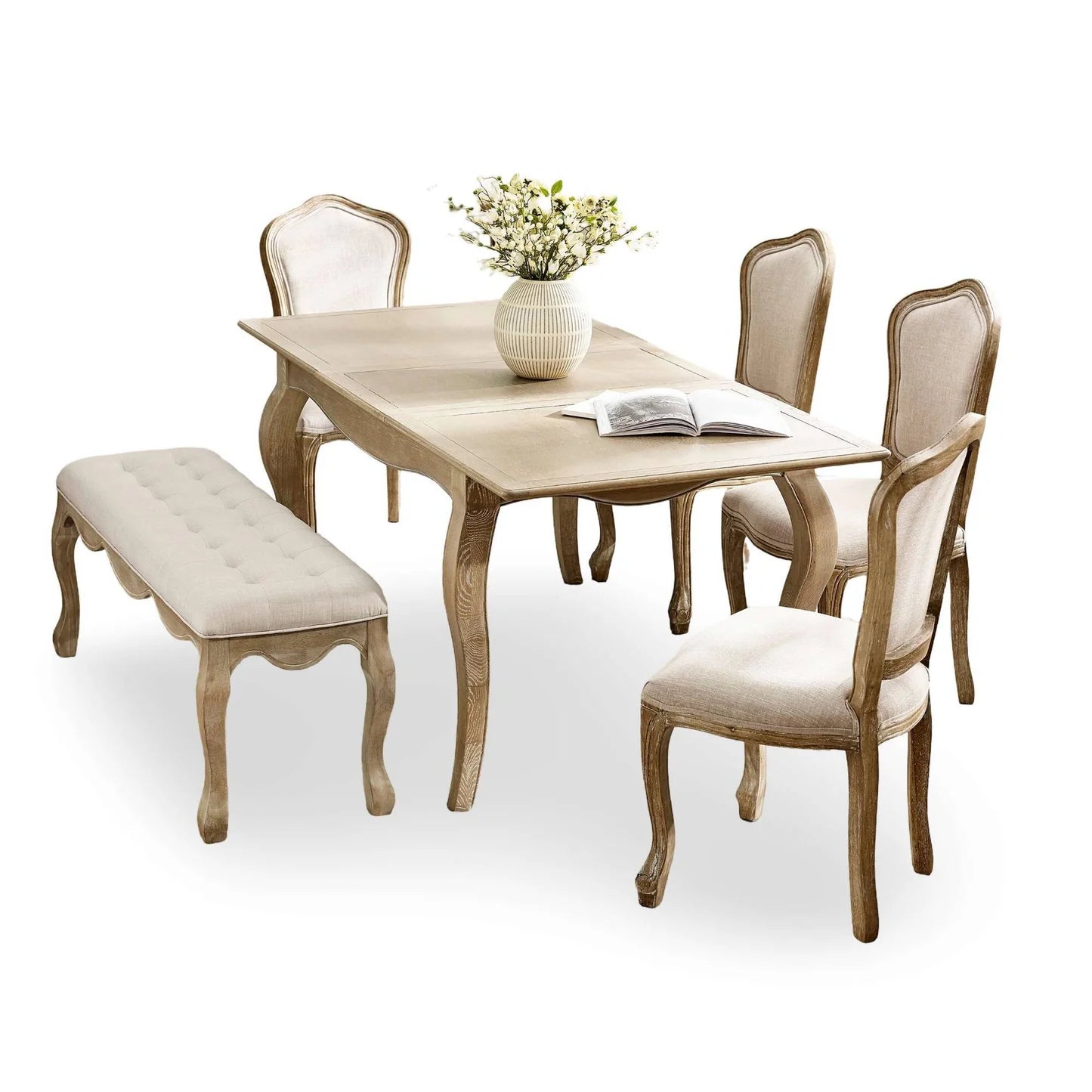 Julian Bowen Camille French Style Rectangular 4-6 Seater Extending Dining Table Set With Bench From Back-Better Bed Company