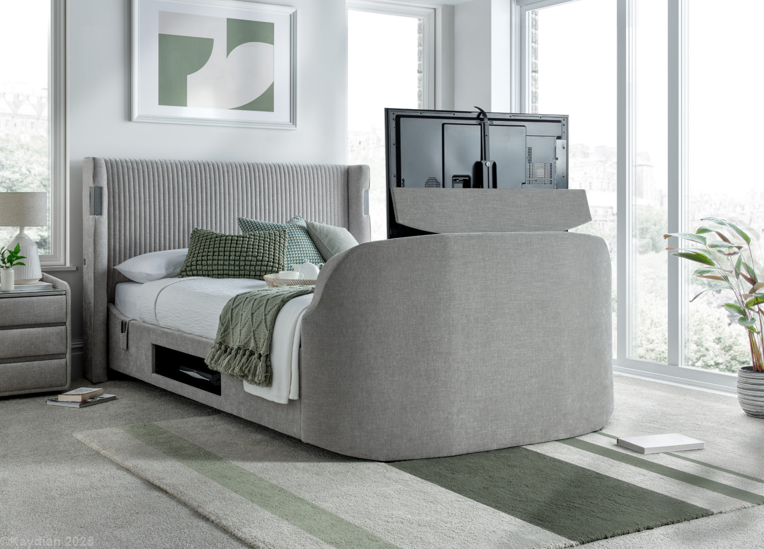Kaydian Darras Mandarin Light Grey TV Bed with Dolby Atmos System-Better Bed Company
