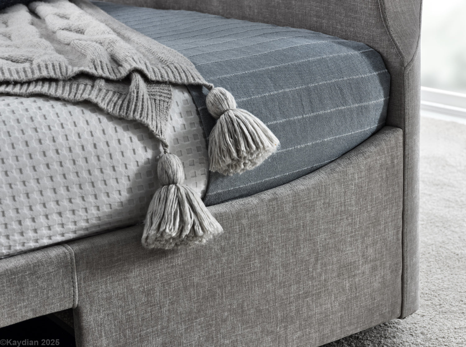 Kaydian Darras Mandarin Light Grey TV Bed with Dolby Atmos System Side Rail Detail-Better Bed Company