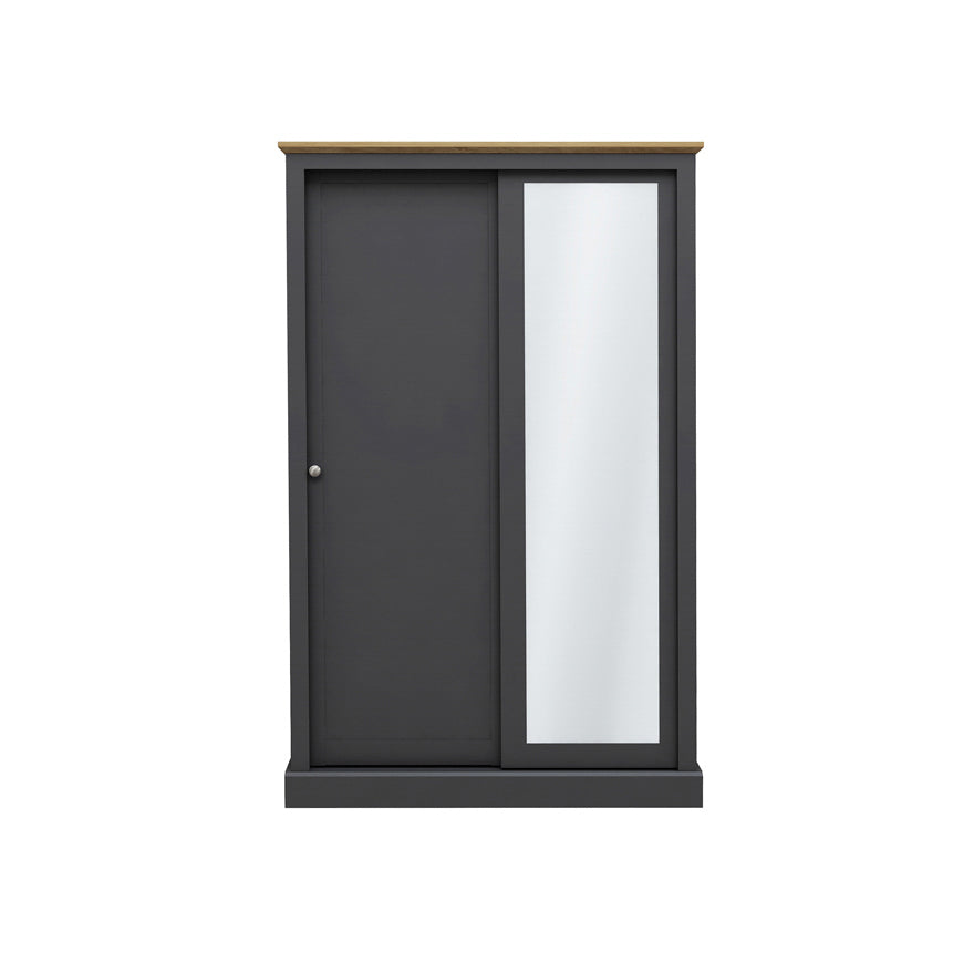 LPD Furniture Devon Oak 2 Door Sliding Mirror Wardrobe Charcoal-Better Bed Company